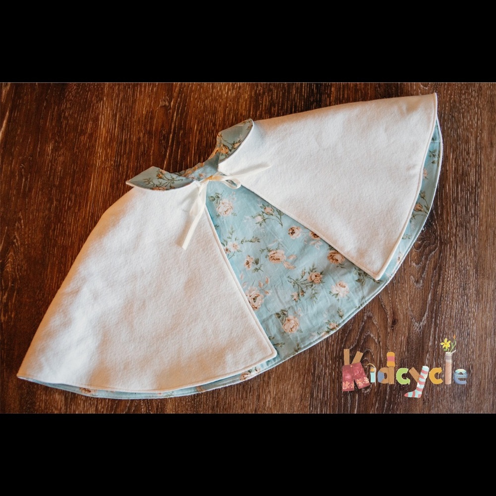 Winter white wool and floral reversible cape 2-4y